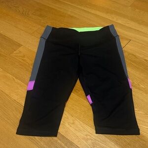 Capri length black and Purple Leggings with Gray Accents